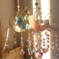 Golden moon crystal suncatcher with pink and teal stone pendants for home garden - White Blue Pink 3-Piece Set