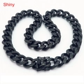 Collar de cadena cubana de acero de titanio negro con diseño en forma de corazón - 18cm / Negro