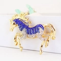 Golden horse keychain pendant with blue and white rhinestones on a metal racehorse design - Individual Packaging / Blue