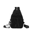 Versatile black pleated nylon chest bag with multiple pockets and plush pendant - With Pendant / Black