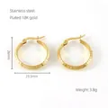 Retro 18K gold plated stainless steel hoop earrings with Greek meander pattern texture - Greek Key Pattern Style (ZE540G)