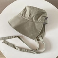 Detail of light khaki sun hat with wide neck flap and windproof drawstring straps - M (56-58cm) / Army Green