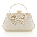 Elegante pochette da sera dorata con finitura glitter e fiocco di strass - Oro