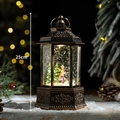Vintage 25cm bronze Christmas lantern with swirling glitter and skiing miniature scene - Small Bronze Hexagon Girl & Mom