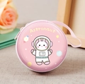 Rosa runde Münzbörse mit niedlichem Astronauten-Hasen-Motiv, Reißverschluss und Trageband - Rund Weltraum Hase / Rosa