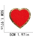 Detail of red chenille heart patch with gold sequins border measuring 5cm x 5cm - Heart