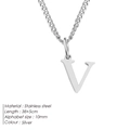 Minimalist silver stainless steel necklace with a letter V alphabet pendant charm. - Letter Style(V) (CDNP014) / Silver