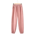 Pink faux suede joggers for women featuring an elastic drawstring waist and side pockets - S / Bottoms / Pink (A3)
