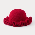 Minimalist knit crochet fisherman hat with ruffle brim in deep red color - One Size / Burgundy