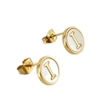 Golden stainless steel round stud earrings featuring white shell inlay and letter I - Letter I / Gold