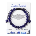 Adjustable Lapis Lazuli beaded bracelet on display card with blue crystal illustrations - Lapis Lazuli Style (FK2261) / 19cm