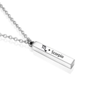Macro detail of silver stainless steel pillar necklace with Scorpio sign engraving - Silver Scorpio