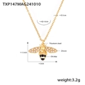 Detail view of gold bee pendant necklace with size labels and zircon stone measurements - Gold Bee Necklace (TXP147)