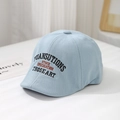 Detailed close-up of light blue knitted newsboy cap with high-quality 3D embroidery textures - 50cm (1-2 Years) / Blue