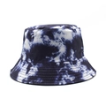 Detail of navy and white tie-dye bucket hat with reinforced circular stitching on the brim - M (56-59cm) / Navy Blue White Tie-Dye Style (02)