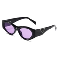 Occhiali da sole ovali cat eye con montatura nera e lenti viola di tendenza - Montatura nera lenti viola