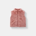 Kids plush stand collar vest in lotus pink faux fur with zipper and side pockets - Pink / 80cm