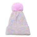 Gorro de punto degradado arcoíris con pompón rosa y forro polar suave y cálido - Rosa Color Mezclado (A)