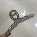 Gray transparent 13cm hanger hair claw clip with black polka dots and gold spring - 13cm Hanger Type / Grey White Polka Dot
