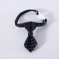 British style black and white plaid pet bowtie collar with adjustable white buckle strap - Black and White Plaid Necktie / S (17-32cm)