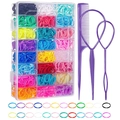 Colorful disposable hair elastics set with purple styling tools in transparent organizer - 24-Grid Colorful Set (Approx. 2000pcs, No Accessories)