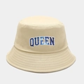 Détail d'un bob en toile beige avec broderie QUEEN étoilée et bordure surpiquée - M (56-58cm) / Kaki