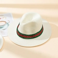 Chapeau fedora en paille crème avec bande décorative en strass rouges et verts - Beige