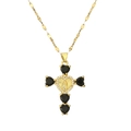 Collana religiosa a croce dorata con pendente della Vergine Maria e cristalli neri a cuore - Nero