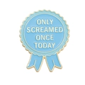 Blue enamel medal brooch with gold trim and Only Screamed Once Today lettering - Light Blue Style-Only Screamed Once Today (QHXZ2611)