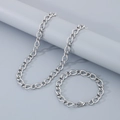 Close-up of silver stainless steel jewelry set with woven chain texture and lobster clasp - Bracelet 20CM / Steel