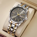 Orologio al quarzo lussuoso da uomo con cinturino bicolore in acciaio e doppio calendario - GD310 Quadrante Nero