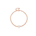 Bracciale con perline in oro rosa con ciondolo a dente in opale bianco e chiusura regolabile - Bracciale Oro Rosa Dente Bianco (Modello 5)
