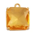 Square yellow zircon pendant with gold plated copper frame for DIY jewelry making - Orange/Square