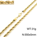 Golden stainless steel twist rope chain necklace with lobster clasp and textured links - 5mm x 55cm