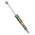 DIY plastic beadable pen with colorful Day of the Dead skull patterns and silver tip - Skull Theme No.3 (132)