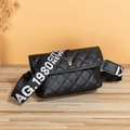Quilted black waist bag with stylish wide logo canvas strap and gold buckle detail - Black