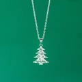 Silver Christmas tree pendant necklace in stainless steel with hollow pattern - Christmas Tree / Silver
