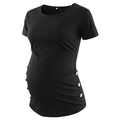 Black short sleeve maternity t-shirt with side buttons and ruching details for women - S / Black