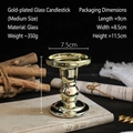 Medium electroplated gold glass Roman pillar candle holder for elegant home decor - Electroplated Gold Medium