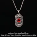 Collana con occhio del diavolo argento, perla rossa e rilievo aquila su catena - Doppia Aquila Occhio Rosso