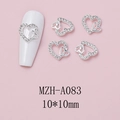 Detail view of 10x10mm silver double heart nail charm MZH-A083 with sparkling rhinestones - Silver Double Heart Overlap Style (A083)