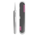 Silver stainless steel ultra-fine cell tweezer for blackheads with white storage case - S5 Straight Tweezer + Case