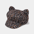 Detail shot of leopard print newsboy cap with cute cat ears in a grey and brown textured finish - Adjustable / Leopard Pattern Grey