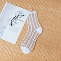 Japanese style white transparent mesh glass silk sock shown in a flat lay view - White Lattice