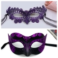 Elegant purple lace and glitter masquerade masks for women with black ribbon ties - Purple + Glitter Purple