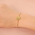 Pulsera ajustable de oro con hoja de monstera y cadena de caja minimalista para mujer - Dorado