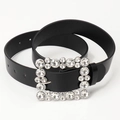Cintura da donna nera con fibbia quadrata di strass per abiti e moda moderna - Nero