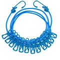 Blue portable retractable clothesline with 12 windproof clips and end hooks for travel - Sky Blue