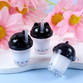 Three creative cat-shaped bubble tea cup keychains with white liquid and black pearls - White/Black