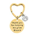 Golden heart keyring with engraved round tag and shimmering silver apple pendant - JSYZ012 Thank you for helping me grow & learn / Gold
